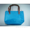 Bright Blue New Fashion Oxford Cloth Handbag Shopping Bag With Brown PU Leather Belt